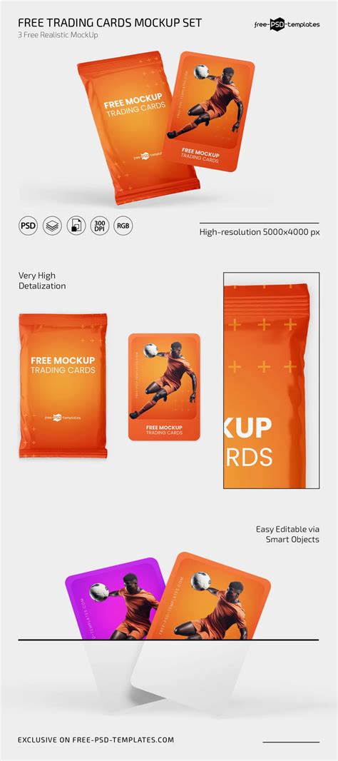 Free Trading Cards Mockup PSD Template Pack for Photoshop.